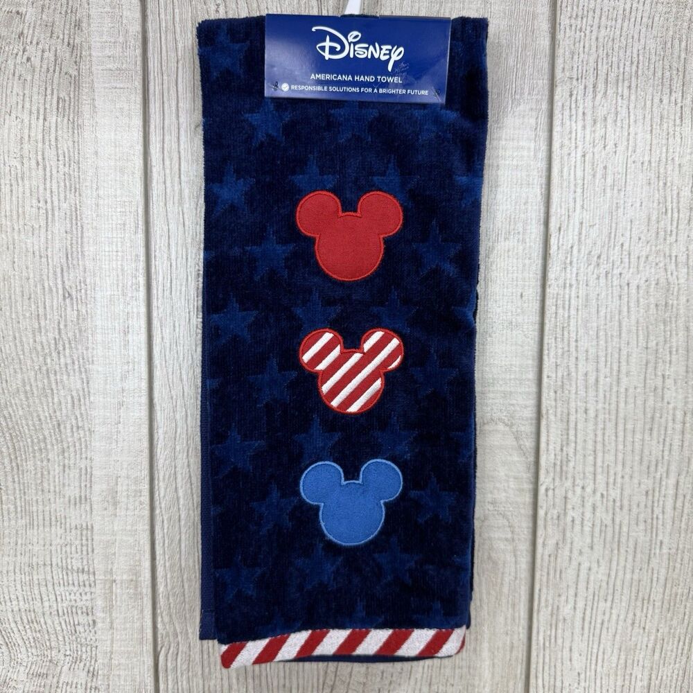 Disney Americana Mickey Mouse Patriotic Red White & Blue Hand Towel 25”x16” New